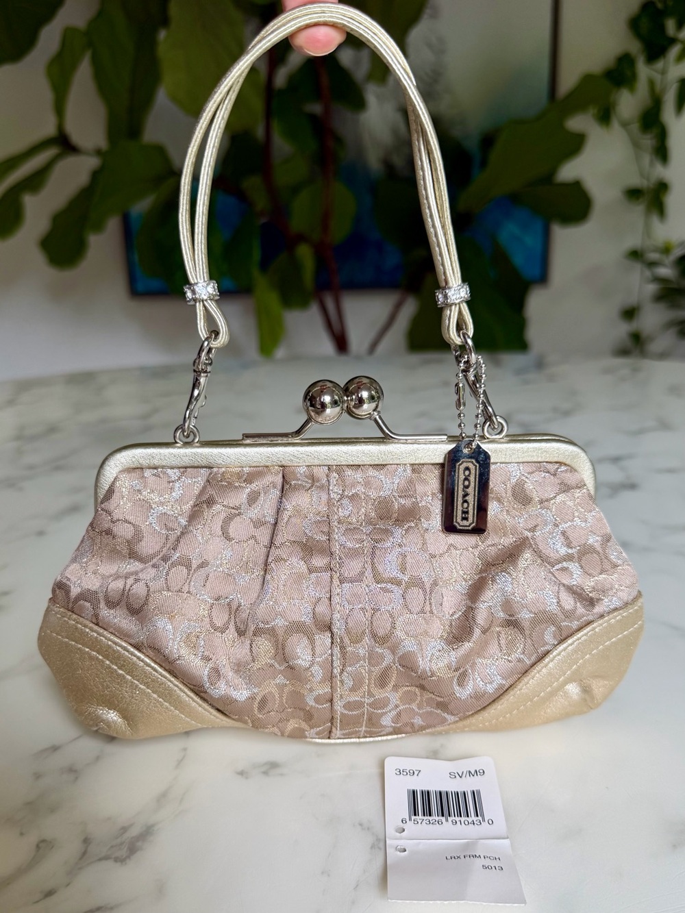 NWT Coach Vintage Y2K Optic Lurex Kisslock Framed Pouch 3597 Champagne Gold